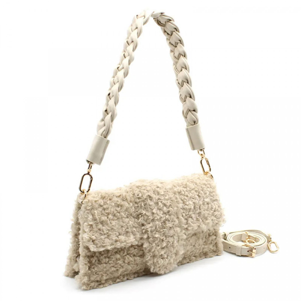 Sholderbag Olivi faux shearling creamwhite shoulder bag, side